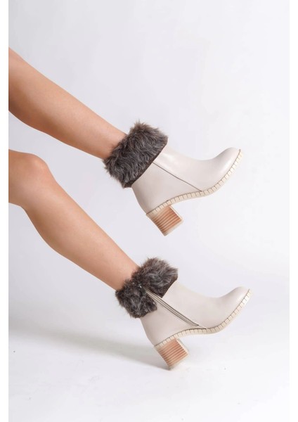 Julıa Fermuarlı Ortopedik Taban Tüylü Topuklu Kadın Bot Ckt - Krem modelleri