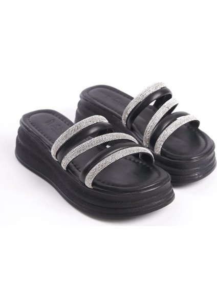 Elıse Düz Topuklu Şeritli Taşlı Kalın ve Ortopedik Taban Kadın Terlik Cst - Siyah fırsatları