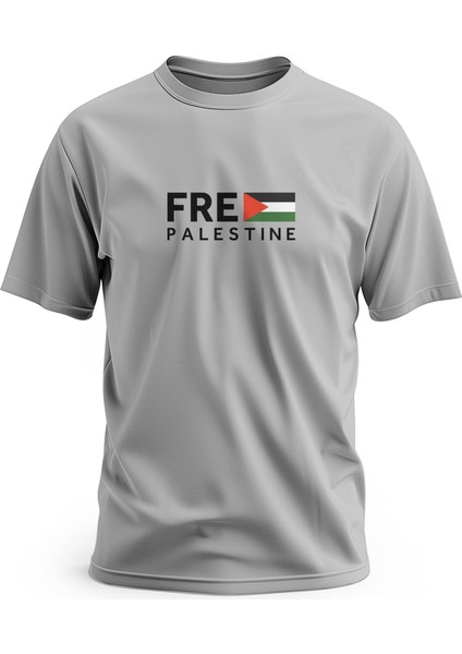 Tişört, Kısa Kollu Unisex Free Palestine Yazılı Ve Filistin Bayraklı Dijital Baskılı Tişört.
