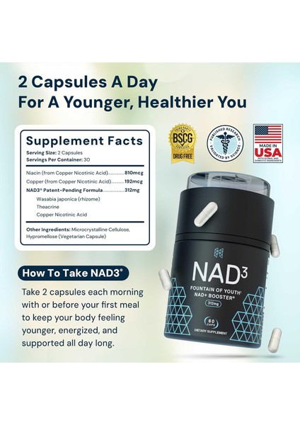 Nad3 Clinical Nad+ Booster Cellular Health & Natural Energy Healthy Aging Longevity Nicotinamide Riboside & Nmn Alternative fiyatları