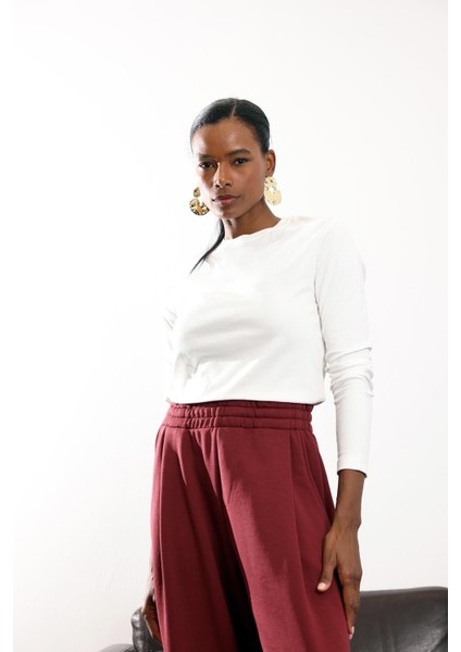 Ekru Uzun Kollu Basic Tişört 1103 modelleri