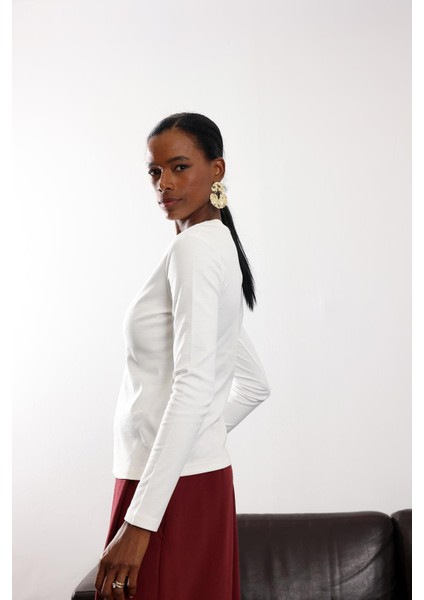 Ekru Uzun Kollu Basic Tişört 1103 indirimleri