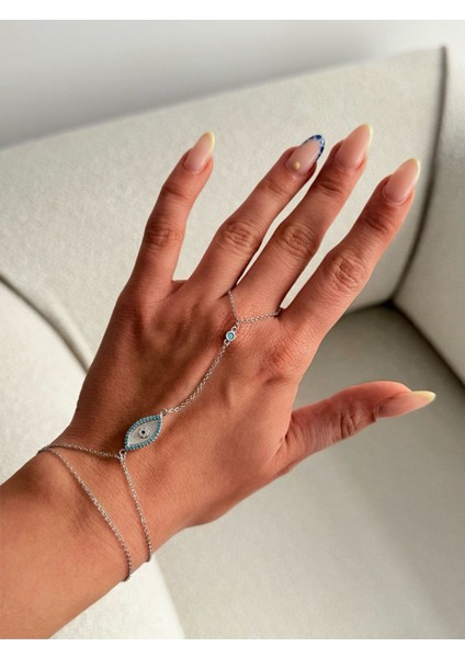 Özel Seri Gümüş Zirkon Taşlı Mineli Nazar Boncuk Detay Şahmeran