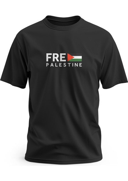 Tişört, Kısa Kollu Unisex Free Palestine Yazılı Ve Filistin Bayraklı Dijital Baskılı Tişört.