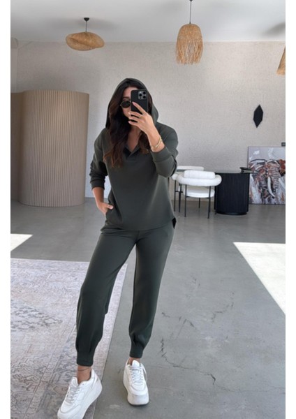 Haki Scuba Kapüşonlu Sweat - Paça Pensli Pantolon Takım fiyatları