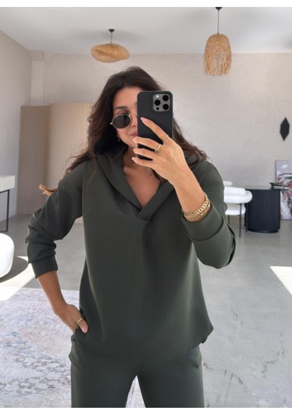 Haki Scuba Kapüşonlu Sweat - Paça Pensli Pantolon Takım modelleri