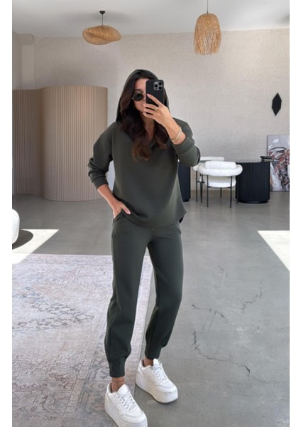 Haki Scuba Kapüşonlu Sweat - Paça Pensli Pantolon Takım fırsatları