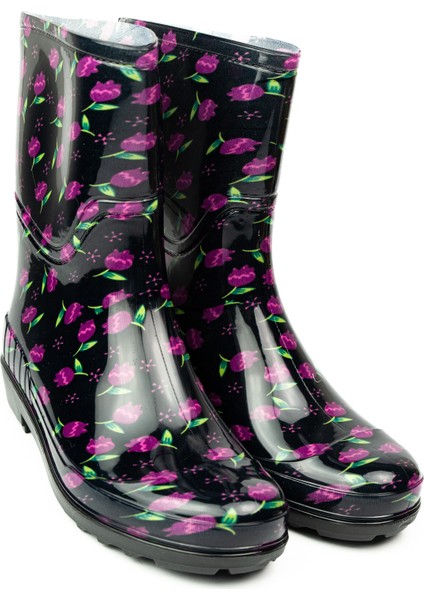 15104 Ulaş Mor Laleli Kadın Yağmur Çizmesi