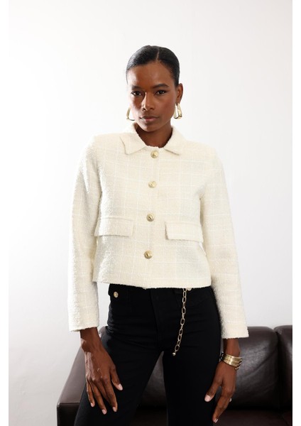 Ekru Gold Düğmeli Tüvit Ceket 02014 fırsatları