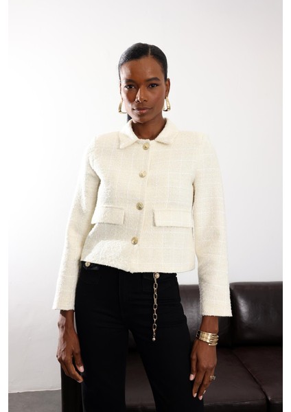 Ekru Gold Düğmeli Tüvit Ceket 02014 indirimleri