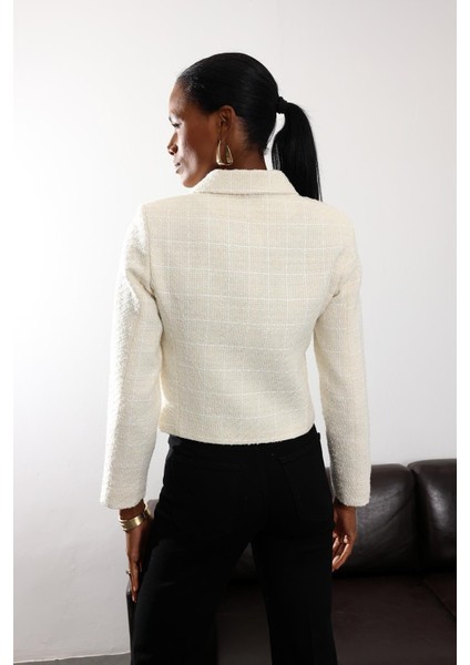 Ekru Gold Düğmeli Tüvit Ceket 02014