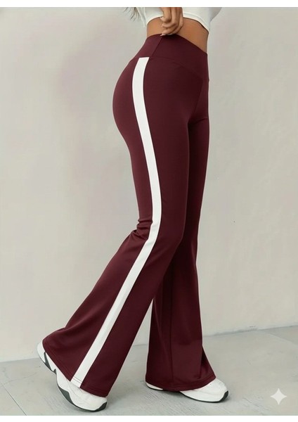 Kadın Yüksek Bel Ispanyol Paçalı Yanlardan Şerit Detaylı Dalgıç Tayt Pantolon modelleri