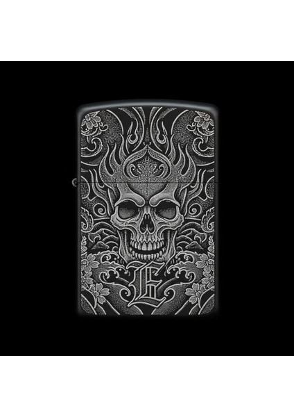 Benzinli Çakmak Kuru Kafa Figürlü E Harfli Tasarım - V27