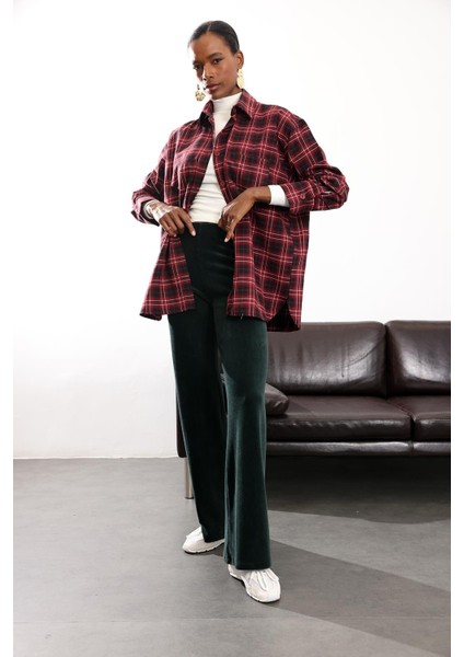 Yeşil Beli Lastikli Kadife Pantolon 8921