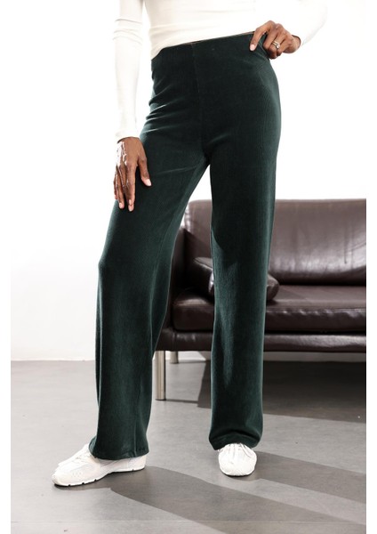 Yeşil Beli Lastikli Kadife Pantolon 8921 modelleri