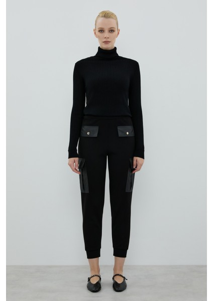 Cep Detaylı Örme Pantolon Siyah K2522006_001