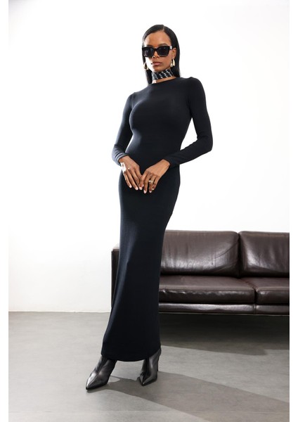 Siyah Uzun Kol Basic Elbise 2628