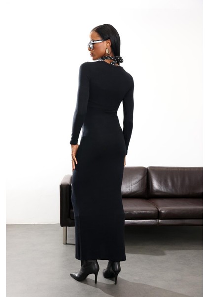 Siyah Uzun Kol Basic Elbise 2628