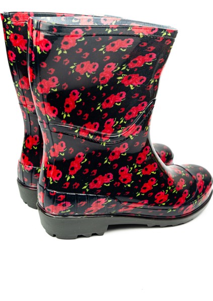 15101 Ulaş Kırmızı Çiçekli Kısa Kadın Yağmur Çizmesi fiyatları