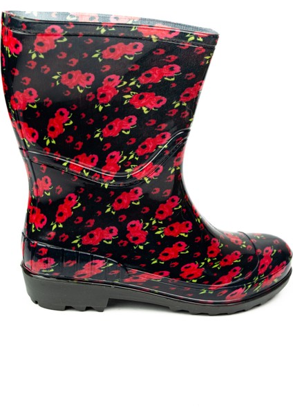 15101 Ulaş Kırmızı Çiçekli Kısa Kadın Yağmur Çizmesi fırsatları