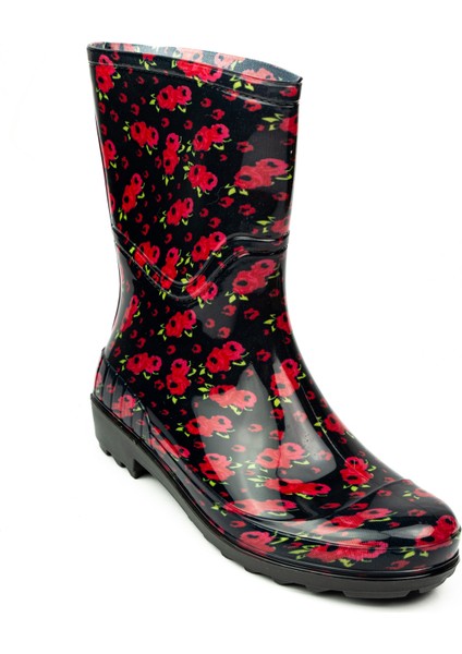 15101 Ulaş Kırmızı Çiçekli Kısa Kadın Yağmur Çizmesi indirimleri