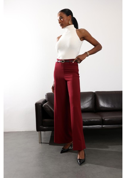 Bordo Kemerli Likralı Palazzo Pantolon 9150 fiyatları