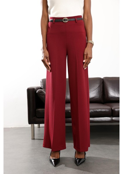 Bordo Kemerli Likralı Palazzo Pantolon 9150 fırsatları