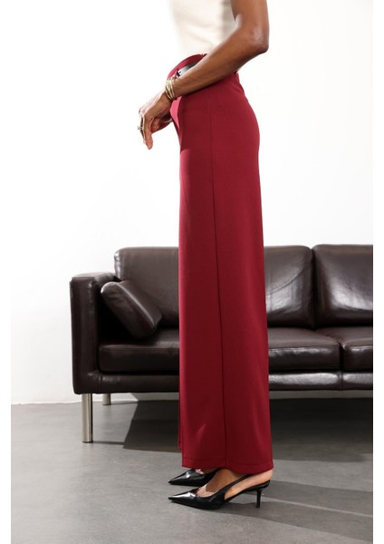 Bordo Kemerli Likralı Palazzo Pantolon 9150 indirimleri