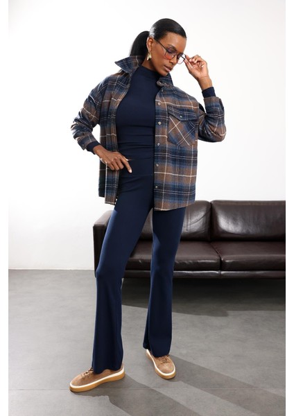 Lacivert Ispanyol Paça Tayt Pantolon 24135