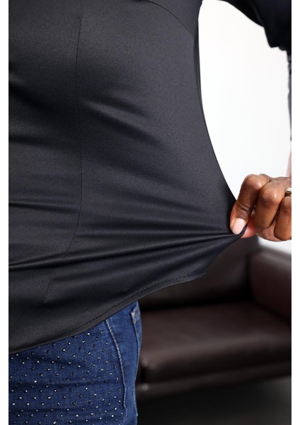 Siyah Parlak Bitişli Slim Fit Gömlek 4897 fırsatları