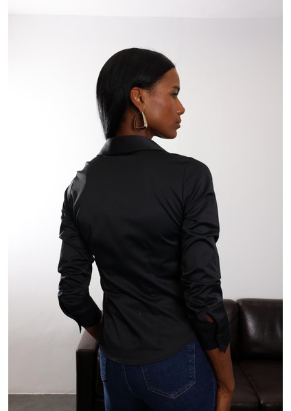 Siyah Parlak Bitişli Slim Fit Gömlek 4897 indirimleri