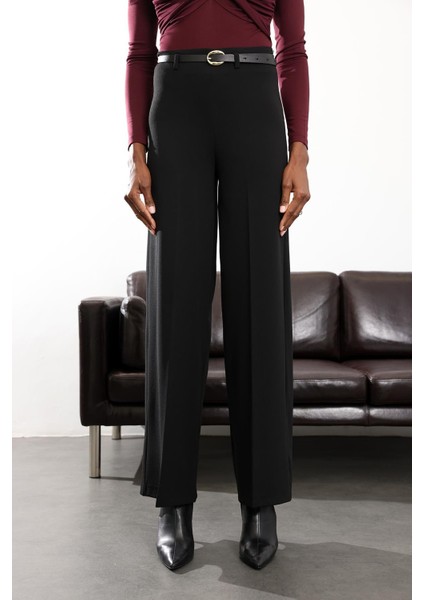 Siyah Kemerli Likralı Palazzo Pantolon 9150 fırsatları