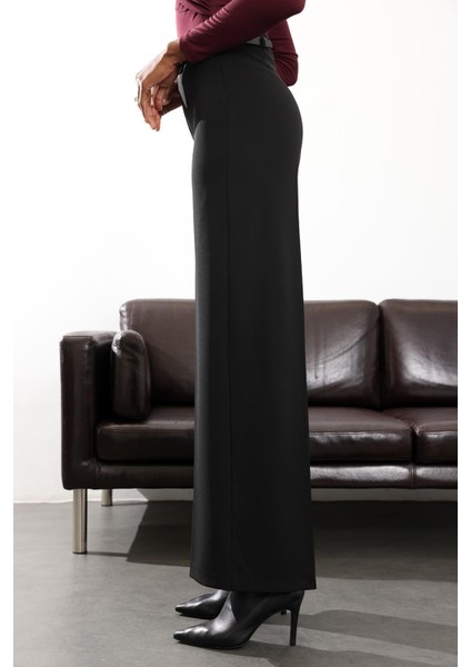 Siyah Kemerli Likralı Palazzo Pantolon 9150 indirimleri