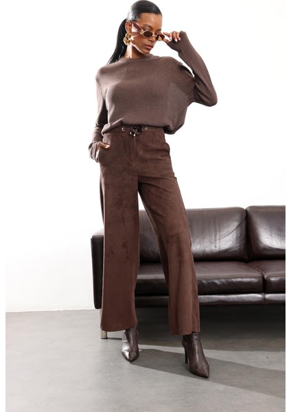 Kahverengi Düz Kesim Süet Pantolon 10850 fiyatları