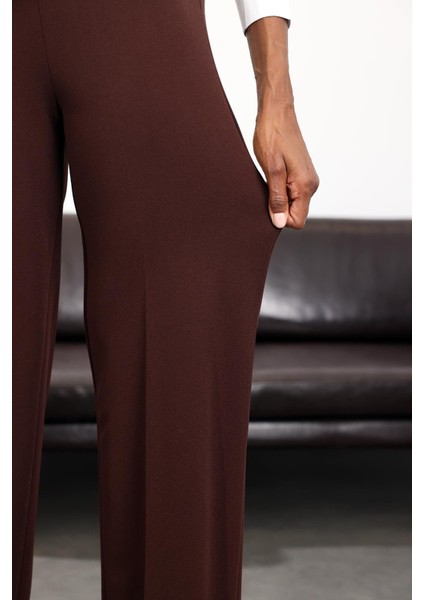 Kahverengi Kemerli Likralı Palazzo Pantolon 9150