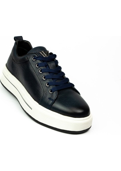 054 Lacivert Deri Erkek Sneaker Ayakkabı