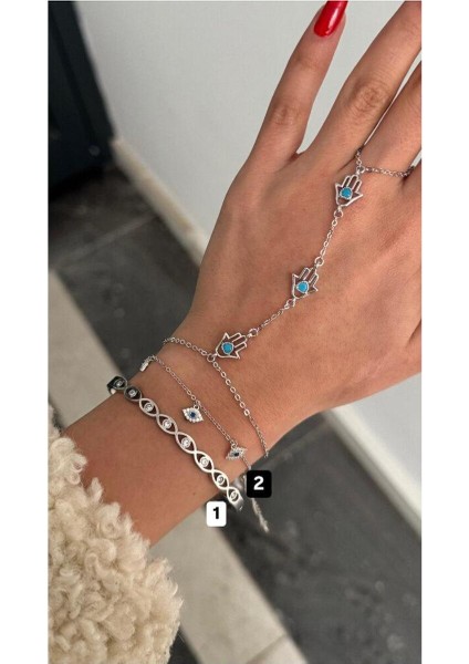 Mavi Bamcuklu El Desenli Şahmeran