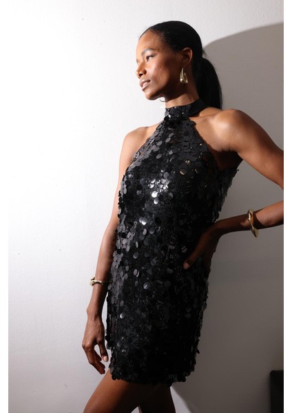 Siyah Halter Yaka Payetli Elbise 111653 modelleri