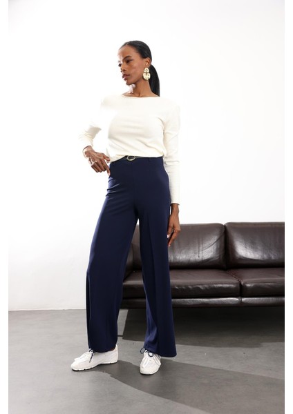 Lacivert Kemerli Likralı Palazzo Pantolon 9150 fiyatları