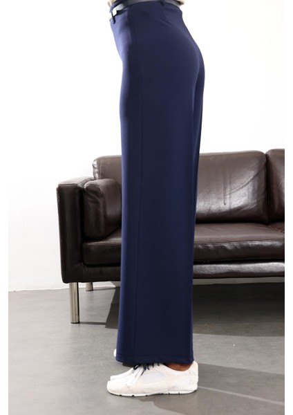 Lacivert Kemerli Likralı Palazzo Pantolon 9150 fırsatları