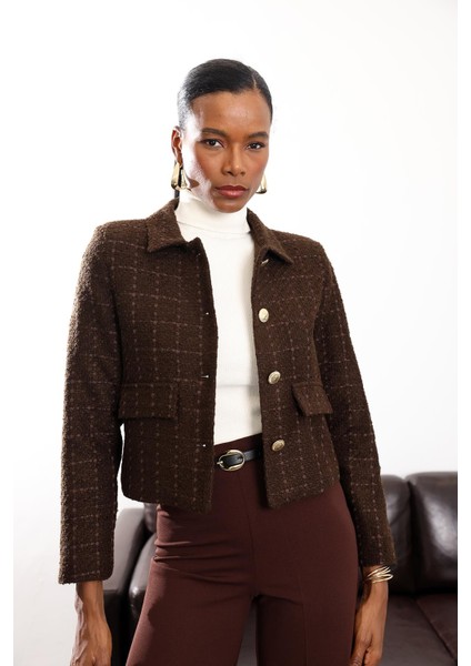 Acı Kahve Gold Düğmeli Tüvit Ceket 02014