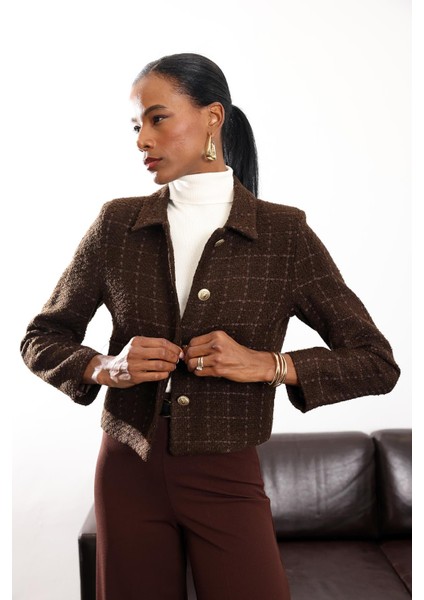 Acı Kahve Gold Düğmeli Tüvit Ceket 02014 modelleri