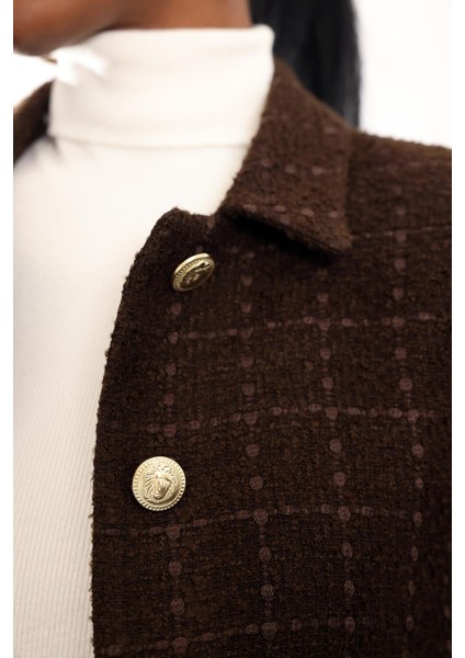 Acı Kahve Gold Düğmeli Tüvit Ceket 02014
