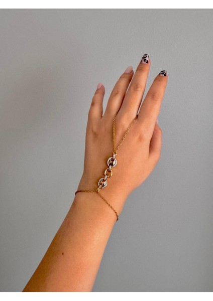 Oval Zirkon Taşlı Gold Şahmeran