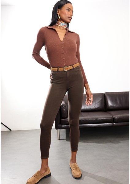 Kahverengi Sekiz Düğmeli Polo Yaka Kazak 251147 fiyatları