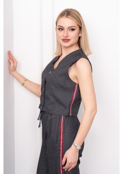 Yan Şerit Detaylı Yelek ve Beli Lastikli Pantolon Takım 1168 modelleri