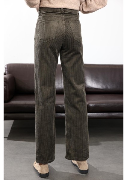 Haki Straight Kadife Pantolon