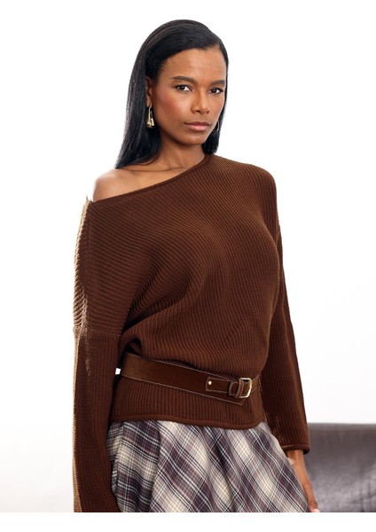 Acı Kahve Sosis Yaka Örgü Kazak