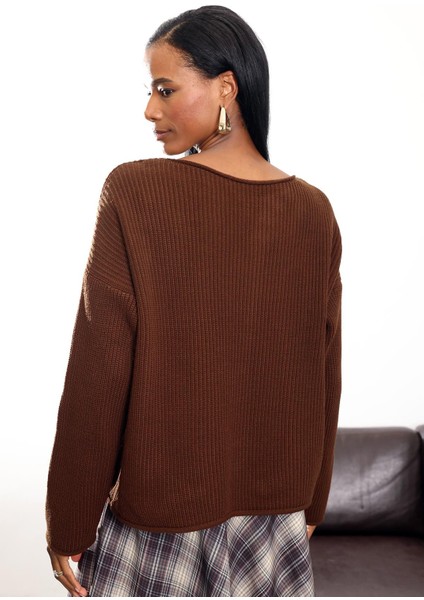 Acı Kahve Sosis Yaka Örgü Kazak