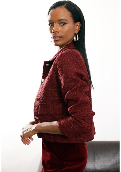 Bordo Gold Düğmeli Tüvit Ceket 02014 indirimleri